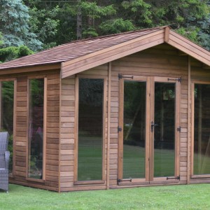 12x8 Riviera Double Glazed Cedar Summerhouse with Cedar shingle tile roof available across Hampshire